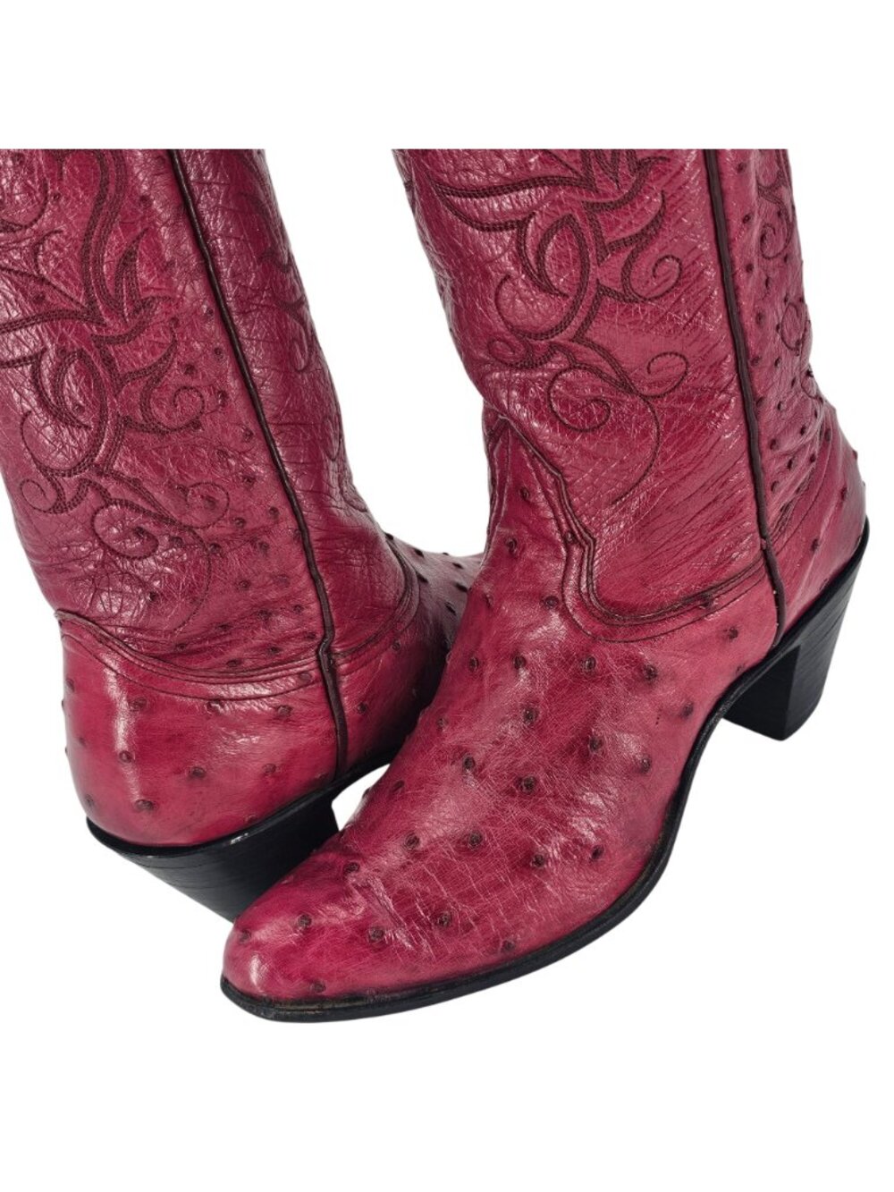 Vintage Nocona Boots Exotic Full Ostrich Burgundy Cowgirl Boot Women 6.5 Western - Picture 11 of 16